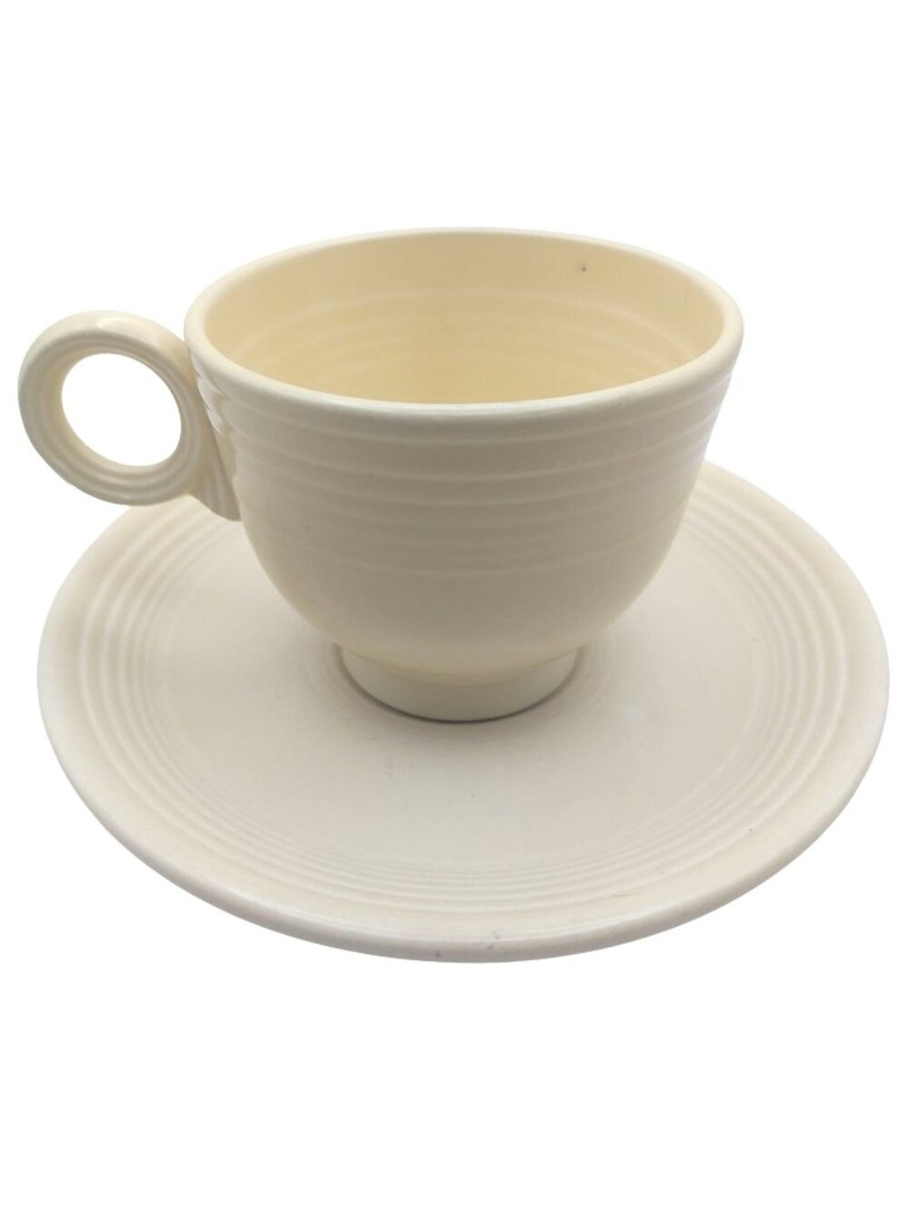 Fiesta Tea Cup & Saucer Ring Handle Ivory Homer Laughlin 30s 40s MCM Collectible